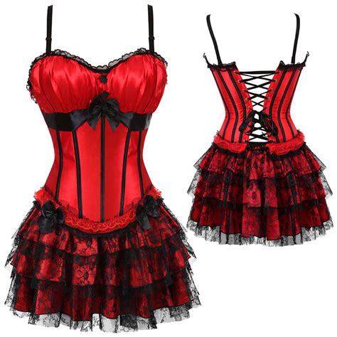Women Victorian Overbust Red Corset With Garter Bustier Lingerie Top Xmas Dress EBay