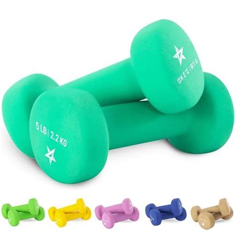 Two Green Dumbbells And Four Colored Bone Bones With White Stars On The