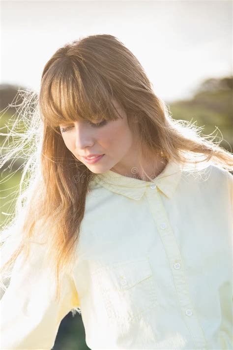 Pensive Attractive Blonde Posing In The Countryside Stock Photo Image Of Attractive Shirt