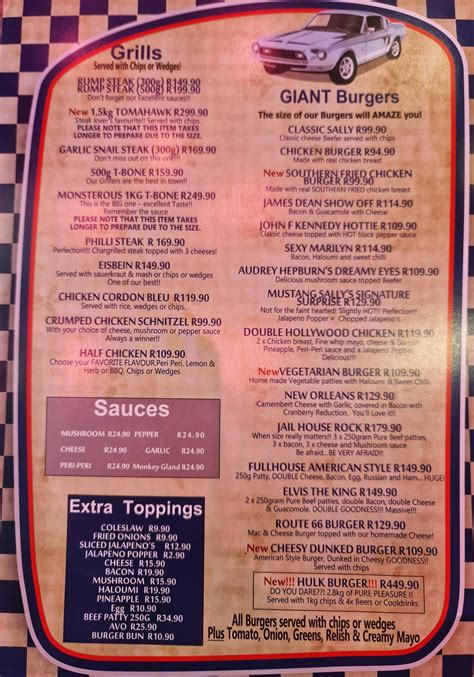 Menu At Mustang Sallys Pub And Diner Pretoria Pretorius St