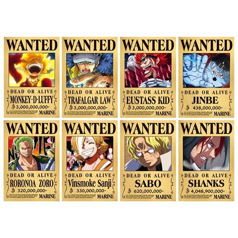 8Pcs Set One Piece Wanted Posters Four Emperors Luffy 3 Billion Poster