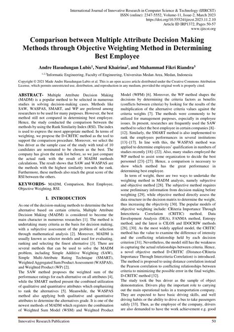 Pdf Comparison Between Multiple Attribute Decision Making Methods