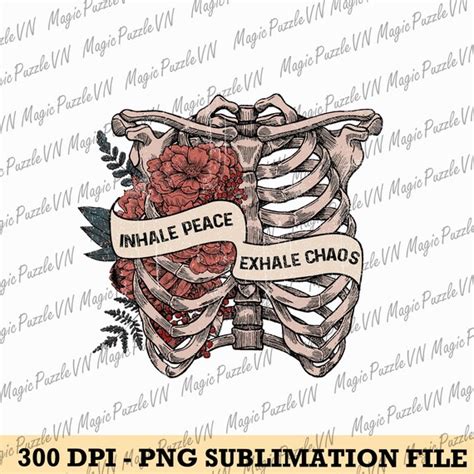 Inhale Peace Exhale Chaos Png Floral Skull Png Flower Etsy