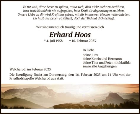 Traueranzeigen Von Erhard Hoos Trauer Hna De