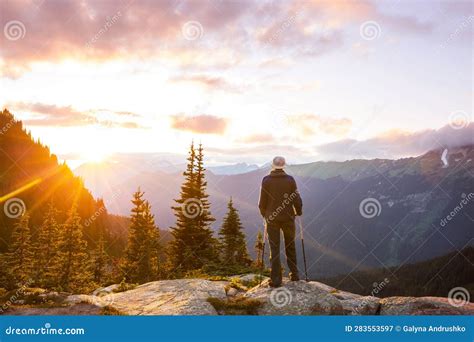 Hike on sunset stock image. Image of hike, nature, hiking - 283553597