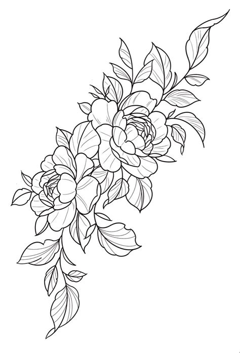 Flower Outline Tattoo Tatto Floral Flower Tattoo Stencils Peony