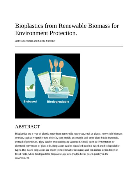 Pdf Bioplastics From Renewable Biomass For Environment Protection