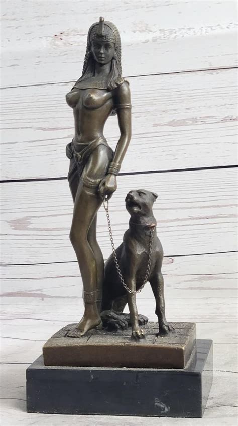 Amazon EUROPEAN BRONZE Egypt Nude Queen Cleopatra And Big Cat Bronze Art Deco Nouveau
