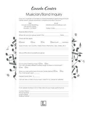 Fillable Online Musician Form Lincoln Center Fax Email Print