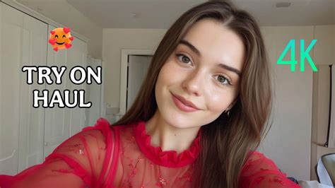 4K Red Transparent Lingerie Try On Haul Micro Bikini Sheer