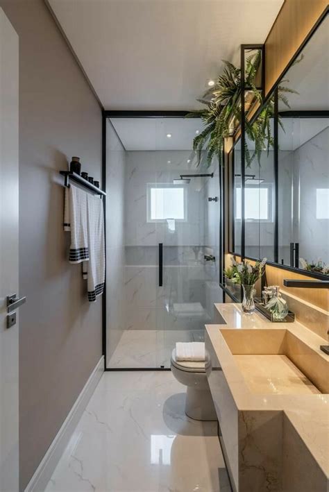 Cor De Banheiro Moderno - Banheiro Moderno / Banheiro Cores Claras com detalhes em Preto ...