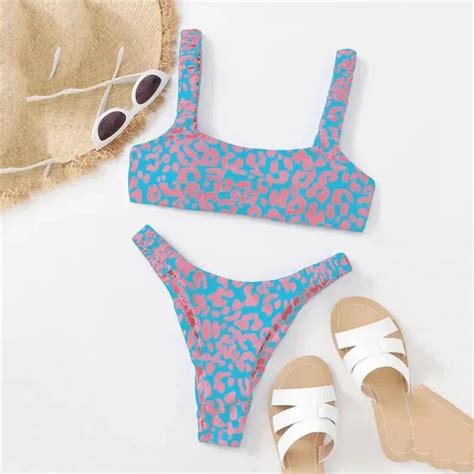 Leopard Print Bikini Set Womens High Waisted Swimwear On Luulla