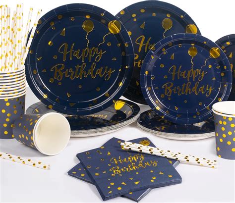 Yidaxing Pcs Assiette Jetable Anniversaire Vaisselle Jetable Bleu