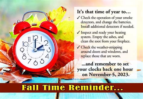 Fall Time Change Postcards Ft Reminder Clock