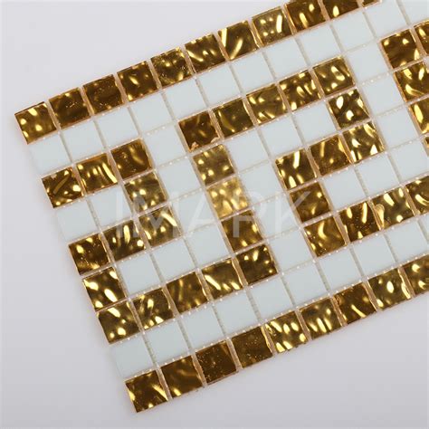 Versatile Surfaces Greek Key Gold And White Glass Mosaic Tile