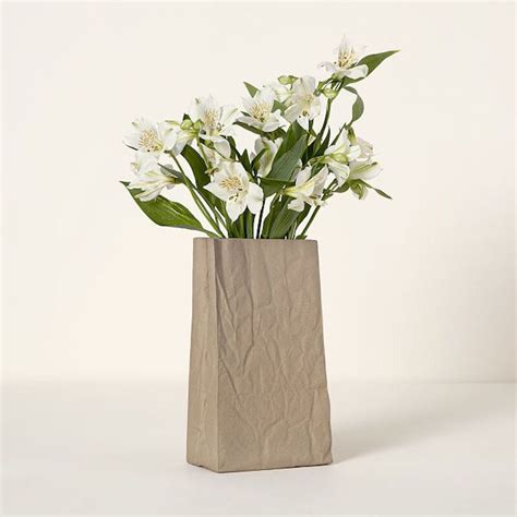 Unusual Home Decor Ceramic Brown Paper Bag Vase