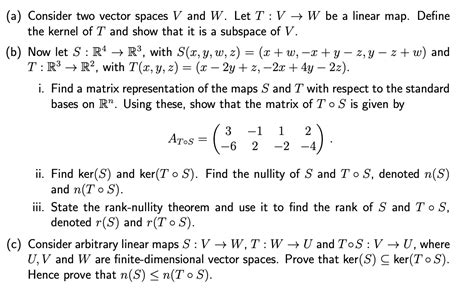 Solved A Consider Two Vector Spaces V And W Let T VW Be Chegg