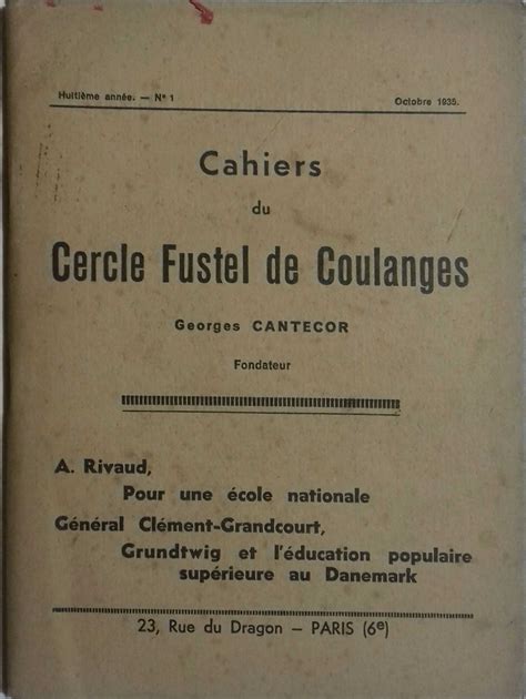 Cahiers du Cercle Fustel de Coulanges Huitième année N 1 Rivaud