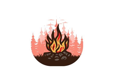 Bonfire in the jungle badge illustration 7899247 Vector Art at Vecteezy