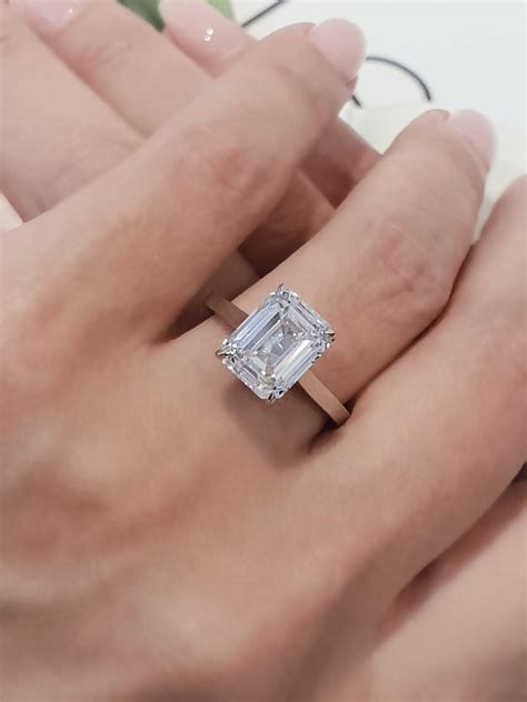 3 Carat Emerald Cut Lab Created Diamond Engagement Ring Etsy