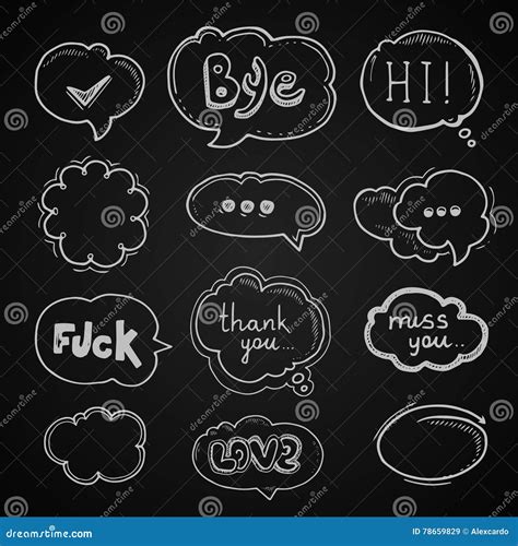 Hand Drawn Set Of Speech Bubbles With Dialog Words Stock Vector