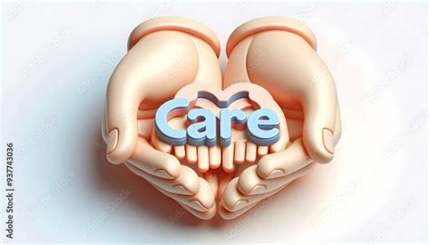 3D Same Sex Parents Hands With Care Text Concept As An Isolated Vector Of Two Hands Representing