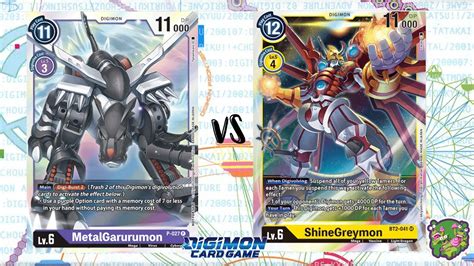 Digimon Tcg Metalgarurumon Purple Vs Shinegreymon Yellow Youtube