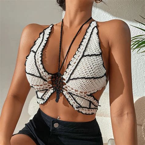 Sexy Butterfly Design Swimwear Designsummer Beach Vacation Trend Hot Sexy Hand Crochet Black And