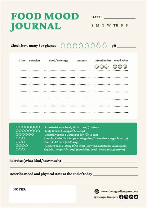 Food Mood Journal Printable - The Ingredient Guru, Mira Dessy