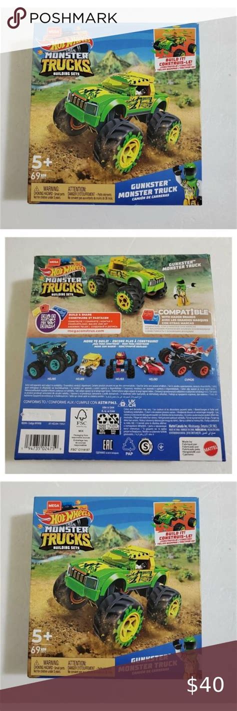 Mega Construx Hot Wheels Pc GUNKSTER Monster Truck COLLECTIBLE Monster Trucks Hot