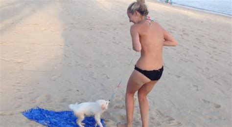 Aventuras En La Playa Un Cachorro Obsesionado Por El Bikini De Su Humana