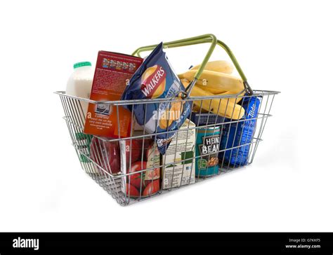 Shopping Basket Full Of Food Including Fresh Fruit Vegetables