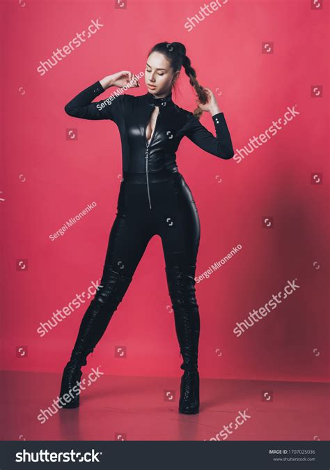 Brunette Sexy Girl Posing Pink Background Stock Photo 1707025036