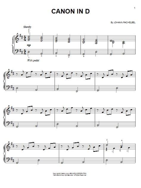 Canon In D By Johann Pachelbel Sheet Music For Easy Piano At Sheet