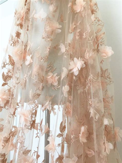 3D Blossom Lace Fabric In Peach Tulle Embroidered Bridal Etsy