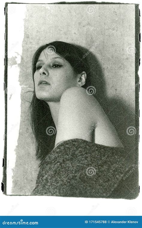 Portrait Of A Beautiful Brunette Girl With A Naked Shoulder Stock Photo Image Of White