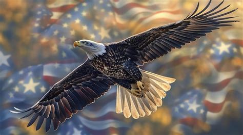 Premium Photo Soaring Bald Eagle With American Flag Background