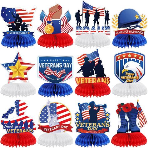 Amazon.com: Cholemy 12 Pcs Veterans Day Table Decorations Patriotic ...