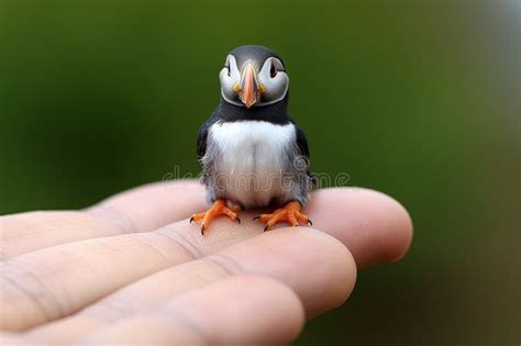 Puffin Tiny Smallest Animal in the World Standing on Human Hand Illustration Generative Ai Stock ...