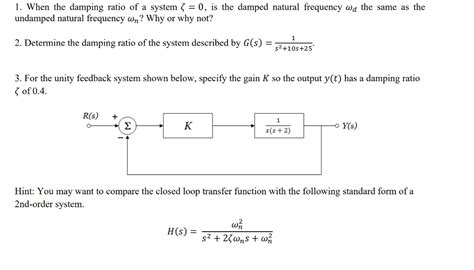 Solved The 1 When The Damping Ratio Of A System 0 Is