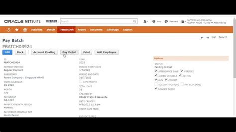 Netsuite General Ledger Entry Impact Of Payroll Youtube