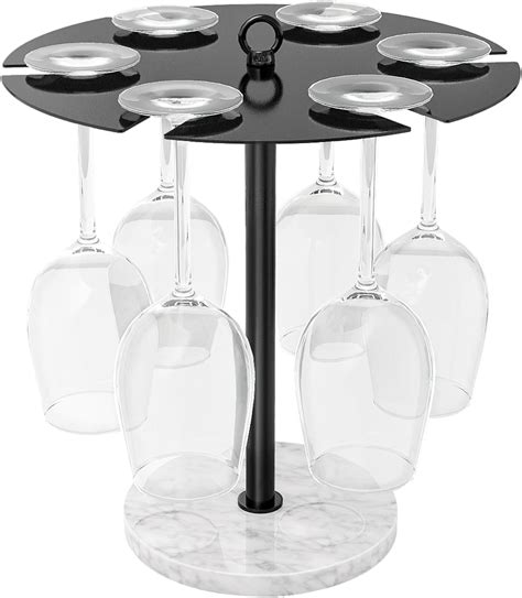 Gypie Marble Wine Glass Rack Countertop Wine Glass Holder Stand For 6 Metal Black