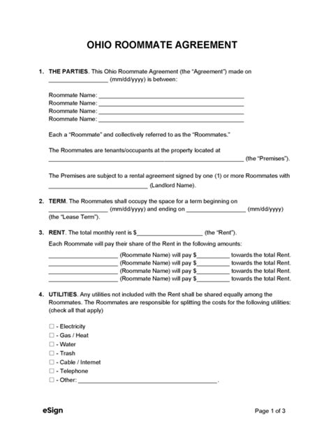 Free Ohio Standard Residential Lease Agreement Template Pdf Word Eforms