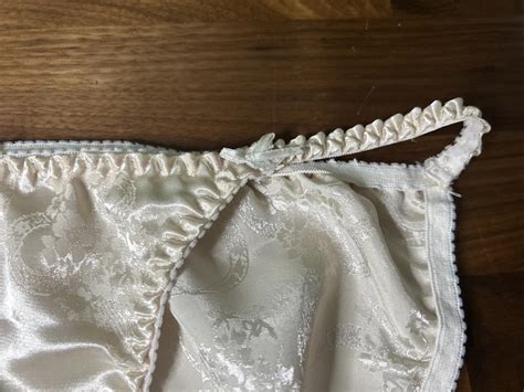 Vtg Satin Panties String Bikini Second Skin Cream M Glossy Shiny Bows Delicates EBay