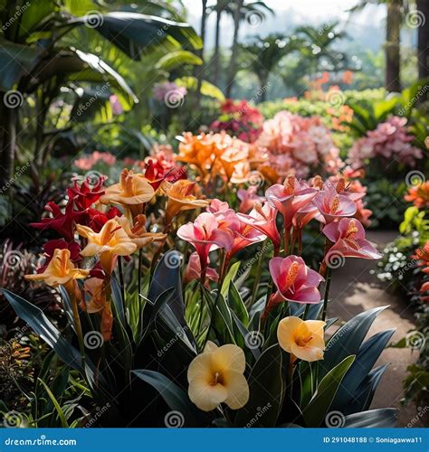 Shot of a Canna Lily (Canna Indica) Garden, with Its Tall and Vibrant