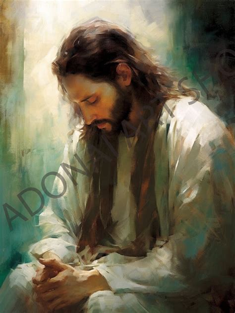 Jesus Christ Yeshua Praying Oil Painting PNG Digital Christian Art High ...