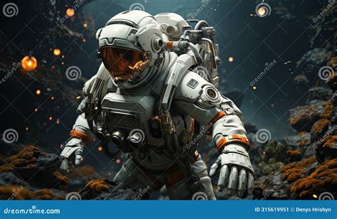 Astronauta En Traje Espacial Caminando Por Cueva Stock De Ilustraci N