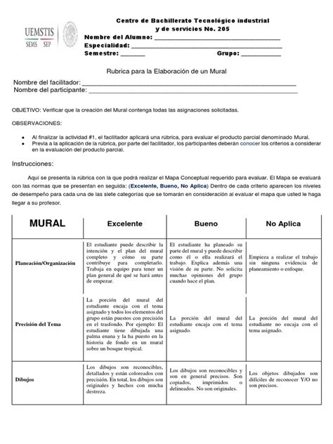 Rúbrica Para Un Mural Planificación Sicología Y Ciencia Cognitiva