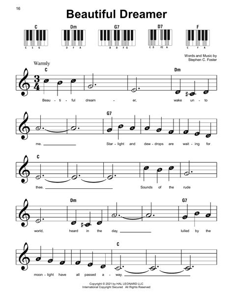 Beautiful Dreamer By Stephen C Foster Sheet Music For Super Easy Piano