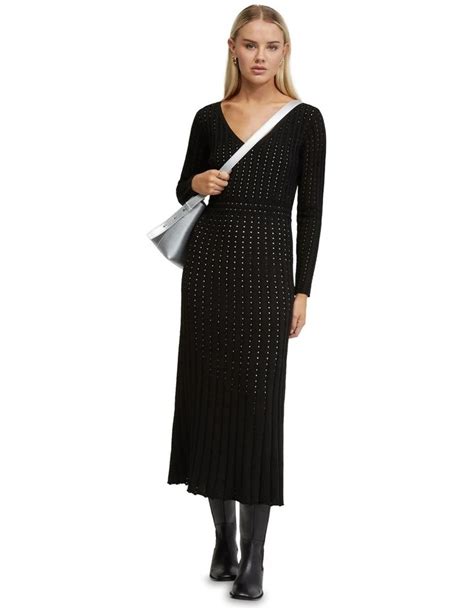 Oxford Keiko Knitted Dress With Slip In Nude In Black Myer